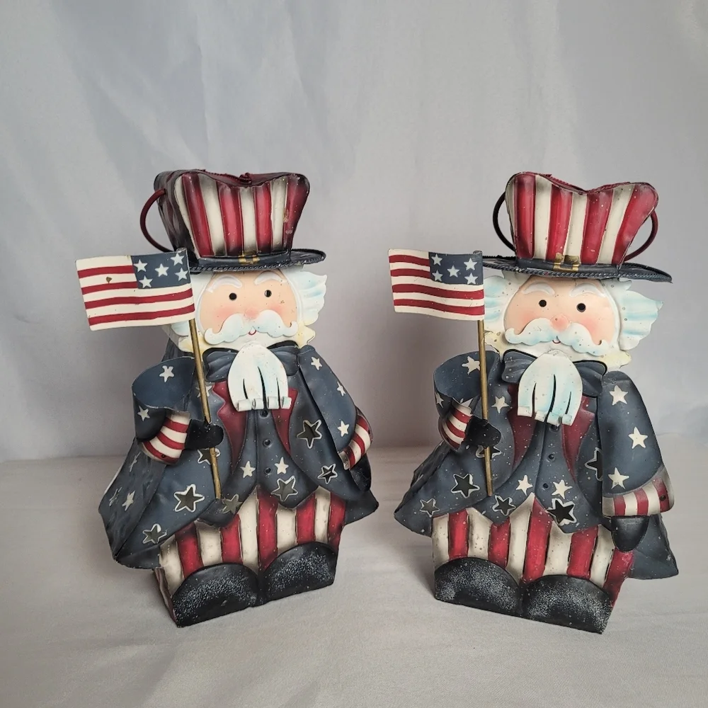 July 4th Americana Patriotic Uncle Sam Candle Holder Tin Lot